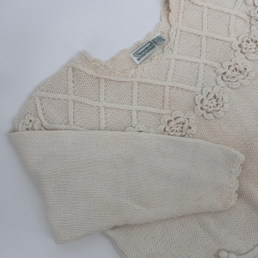 Shenanigans Cream Floral Crochet Knit Sweater‎ Women's Size M